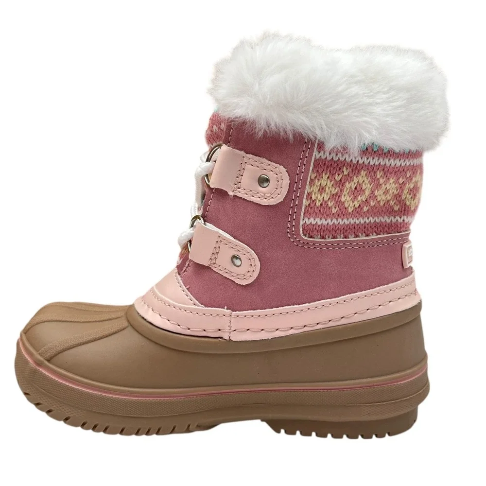 London Fog Toddler Girls Mid-Calf Snow Boots Size 9 Pink-Tan Faux Fur Waterproof